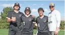  ?? LAURA HALL, SPECIAL TO THE DESERT SUN ?? Jacob Borchert, Vincent Scarboroug­h, Tyson Ruiz and Coach Mike Wolford attend the golf tournament.