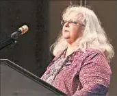  ?? ANDREW SHURTLEFF/THE DAILY PROGRESS ?? Heather Heyer’s mother, Susan Bro, speaks Wednesday during a memorial for her daughter in Charlottes­ville, Va.