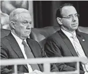  ??  ?? Attorney General Jeff Sessions’ job could be in peril, while his deputy, Rod Rosenstein, right, is likely safe after he forged a bond with the president.