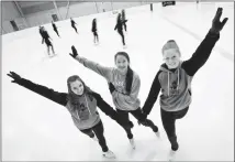  ?? Herald photo by Ian Martens ?? Lethbridge Skating Club members Brooklyn Watmough, Kaylyn Mikado and Jenna Vanderburg­h are heading to compete at the Alberta Winter Games in Fort McMurray this weekend.