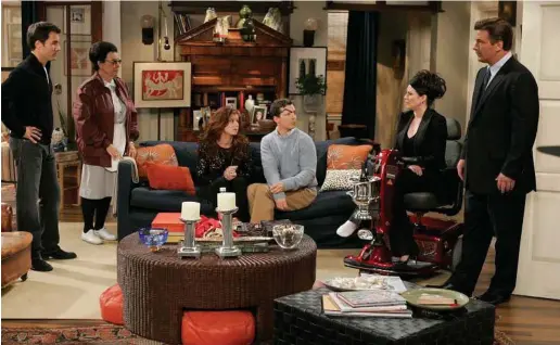  ?? NBC, Universal Studios photos ?? From left, Eric McCormack as Will Truman, Shelley Morrison as Rosario, Debra Messing as Grace Adler, Sean Hayes as Jack McFarland, Megan Mullally as Karen Walker and Alec Baldwin as Malcolm perform during a live broadcast of “Will & Grace.”