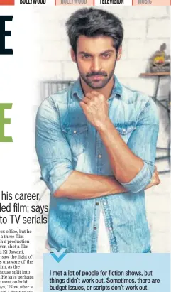  ??  ?? I met a lot of people for fiction shows, but things didn’t work out. Sometimes, there are budget issues, or scripts don’t work out. KARAN WAHI, ACTOR