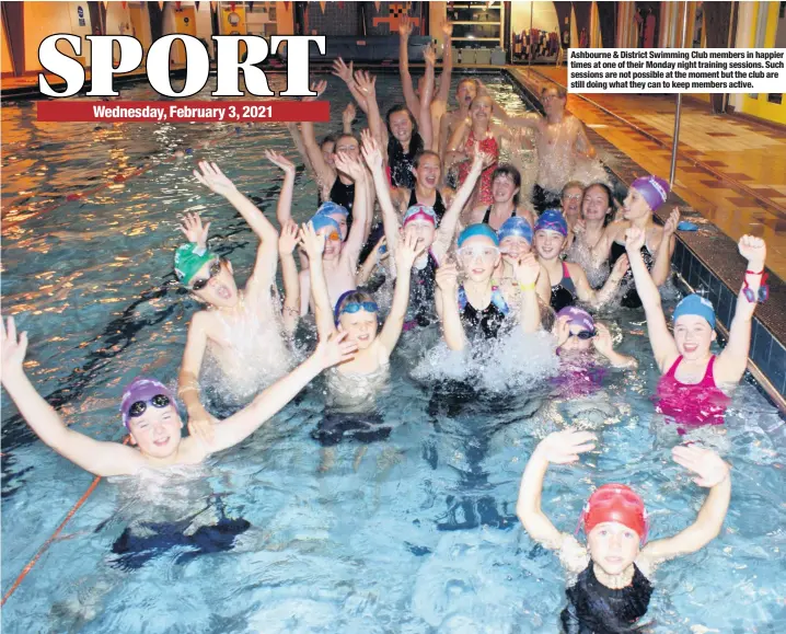  ??  ?? Ashbourne & District Swimming Club members in happier times at one of their Monday night training sessions. Such sessions are not possible at the moment but the club are still doing what they can to keep members active.