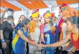  ?? HT PHOTO ?? Union ministers Smriti Irani, Giriraj Singh and others on the occasion of the inaugurati­on of the national wrestling championsh­ip in Amethi on Friday.