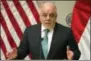  ?? THE ASSOCIATED PRESS ?? Iraq’s Prime Minister Haider al-Abadi speaks at United States Institute of Peace in Washington, Monday.