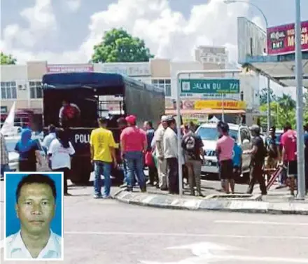  ?? PIC COURTESY OF READER ?? Libaran division Warisan chief Aris Malayu (inset) was killed when a car rammed into him in Bandar Utama IJH, Batu 6, Sandakan, yesterday.