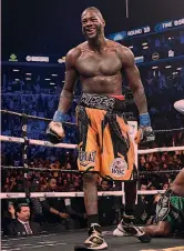  ??  ?? DEONTAY WILDER (USA, 32 ANNI)ALTEZZA E PESO: 2.01 per 100 kg TITOLI: campione WbcRECORD: 40 vittorie (39 k.o.), nessuna sconfitta PROSSIMO MATCH: contro Fury, a novembre?