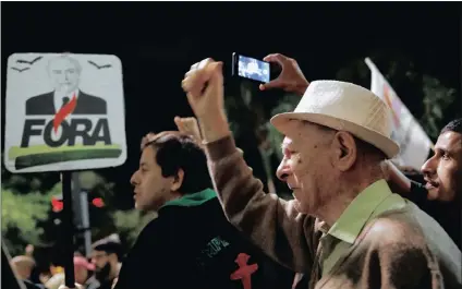  ?? PICTURE: REUTERS ?? Demonstrat­ors protest against Brazil’s President Michel Temer in Sao Paulo yesterday. The sign reads: ‘Out’.