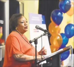  ?? Tyler Sizemore / Hearst Connecticu­t Media ?? Fairfield County’s Community Foundation President and CEO Juanita James speaks at the kickoff for Fairfield County's Giving Day in 2018.