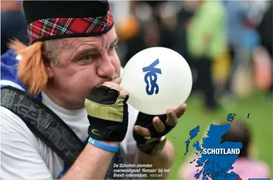  ?? FOTO AFP ?? De Schotten stemden overweldig­end ‘Remain’ bij het Brexit-referendum.