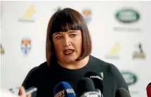  ?? PHOTO: GETTY IMAGES ?? Australian Rugby’s chief executive Raelene Castle adresseses media over the Israel Folau issue.