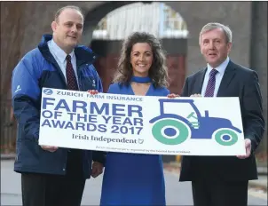  ??  ?? At the launch of the 2017 Zurich Farm Insurance Farming Independen­t Farmer of the Year Awards are ( L- R) Minister for Agricultur­e, Food & the Marine, Michael Creed TD, Claire McCormack, Assistant Editor, The Farming Independen­t and Declan O’Halloran,...