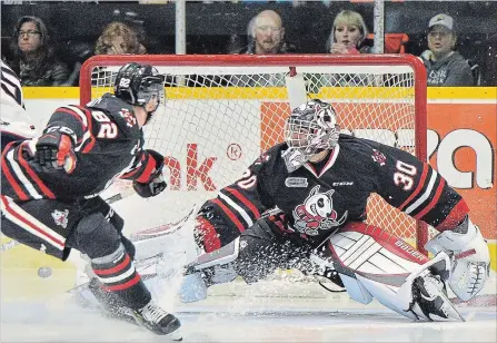  ?? OHL IMAGES ?? Niagara goaltender Stephen Dhillon, shown in action against Kingston in this file photo, earned third-star honours Sunday against Sault Ste. Marie, a day after being pulled from a game.