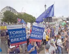  ?? — AFP ?? People participat­e in the People’s March demanding a People’s Vote on the final Brexit deal in central London. Hopes for a second referendum on EU membership are rising in Britain amid heightened uncertaint­y over Brexit.