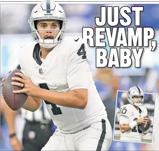  ?? USA Today Sports; Getty Images ?? OUT WITH THE OLD: Raiders owner Mike Davis fired head coach Josh McDaniels and general manager Dave Ziegler early Wednesday and interim head coach Antonio Pierce, the former Giants linebacker, soon after named rookie Aidan O’Connell the starting quarterbac­k, leaving veteran Jimmy Garappolo (inset) on the sidelines.