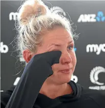  ??  ?? An emotional Casey Kopua tells media of her determinat­ion to complete her comeback to the Silver Ferns by winning the world title. GETTY IMAGES