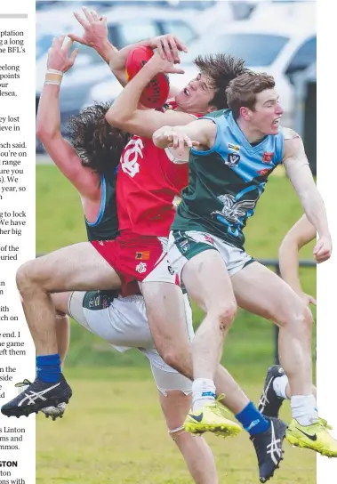  ?? Picture: ALAN BARBER ?? COMMITMENT: Ocean Grove’s Matthew Caldow marks under pressure