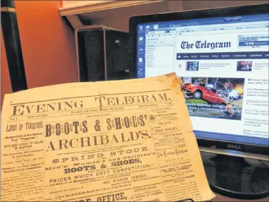  ?? PAUL SPARKES PHOTO ?? There are 135 years between Evening Telegram at left (Friday, May 19, 1882) and The Telegram on a Dell computer screen at right (Sunday, November 5, 2017).