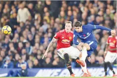  ?? - AFP photo ?? Chelsea’s Spanish striker Alvaro Morata has an unsuccessf­ul shot during the English Premier League football match between Chelsea and Manchester United at Stamford Bridge in London on November 5, 2017.