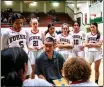  ?? JOSE QUEZADA, HUMEDIA — FOR TIMES-STANDARD ?? Eureka coach Cliff Napoleon speaks to his team during their playoff win against St. Patrick-St. Vincent. The Loggers were unable to pull off the road upset of topseed Marin Catholic, losing 51-28.