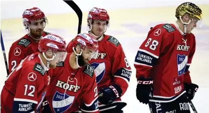  ?? FOTO: LEHTIKUVA / HEIKKI SAUKKOMAA ?? Juhani Tyrväinen, Joonas Rask, Kyle Quincey och Erik Thorell är på väg bort från HIFK efter den här säsongen. Också Ryan O’Connors kontrakt går ut i vår.