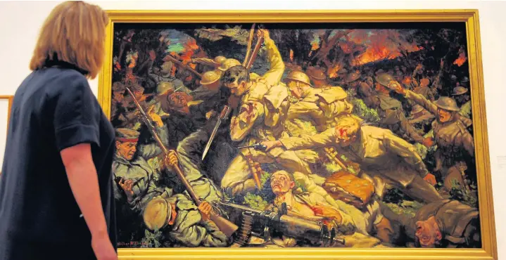  ?? Rob Browne ?? > The Charge of the Welsh Division in Mametz Wood, by Christophe­r Williams, one of the exhibits in the new show