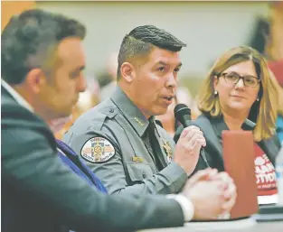  ?? GABRIELA CAMPOS/NEW MEXICAN FILE PHOTO ?? Santa Fe County Sheriff Adan Mendoza discusses gun control legislatio­n in 2019 on the House floor. He is seeking reelection this year and will face at least on challenger, David Webb, a lieutenant with the Santa Fe Police Department.