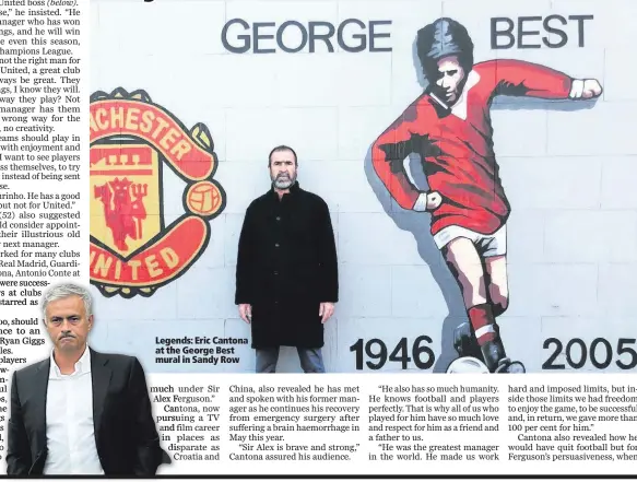  ??  ?? Legends: Eric Cantona at the George Best mural in Sandy Row