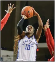  ?? (Photo courtesy Kentucky Athletics) ?? Rhyne Howard, last year’s SEC Player of the Year and a preseason All-American pick this year, led Kentucky with game highs of 24 points and 10 rebounds in the Wildcats’ 75-64 victory Thursday.