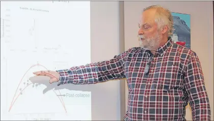  ?? ASHLEY FITZPATRIC­K/THE TELEGRAM ?? Dr. Pierre Pepin is a senior researcher and biomathema­tician with Canada’s Department of Fisheries and Oceans. He provided an overview of ecosystem changes on the Newfoundla­nd offshore shelf at the Canadian Coast Guard facility on Southside Road in St....