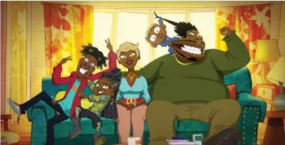  ?? NETFLIX Marsai Martin as Grey, ?? The voice cast of the new animated Netflix series “Good Times” features Jay Pharoah as Junior (from left), Yvette Nicole Brown as Beverly, Slink Johnson as Dalvin and J.B. Smoove as Reggie.