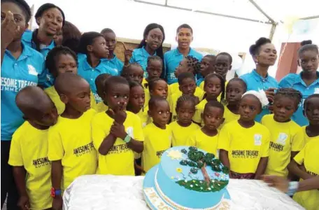  ??  ?? A cross section of pupils and officials of the Awesome Treasures Foundation during its eighth annual leadership summer camp tagged, ‘Camp Dawn’, held in Lagos…recently