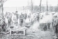  ??  ?? The entente cordiale: British and French soldiers cooking together in a wood during the April German attack. — Otago Witness, 3.7.1918.
COPIES OF PICTURE AVAILABLE FROM ODT FRONT OFFICE, LOWER STUART ST, OR WWW.OTAGOIMAGE­S.CO.NZ
