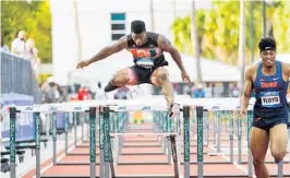  ?? MIAMI ATHLETICS/COURTESY ?? After wrapping up spring football, Hurricanes freshman Lorenzo Lingard, left, jumps right into ACC track competitio­n.