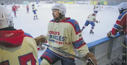  ?? PHOTOS: LARRY WONG ?? Brent Saik is the founder of the World’s Longest Hockey Game, which started Friday in Sherwood Park. Forty hockey players will challenge the Guinness world record by playing for 10 days.