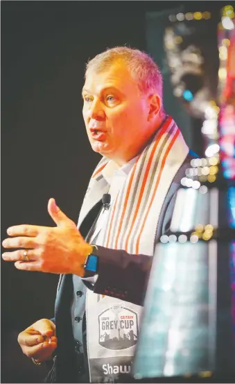  ?? AL CHAREST/FILES ?? Commission­er Randy Ambrosie thinks the CFL could benefit from a bit more conflict between the teams, such as a twist of letting the top seed in the post-season choose the opponent it thinks it could beat.