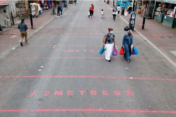  ?? (PA) ?? Social-distancing markings at Ridley Road street market in east London