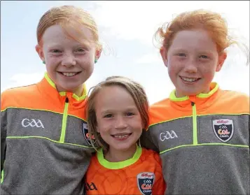  ??  ?? Kate Gleeson, Anne Doyle and Sarah Cousins at the Kellogg’s GAA Cúl Camp at Kilmore GAA pitch.