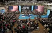  ??  ?? A top shot of the transforme­d Family Town Hall held at the Haverford Community Rec Center, featuring Hillary Clinton, Chelsea Clinton and Elizabeth Banks.