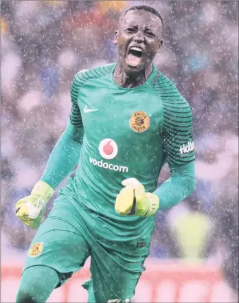  ??  ?? HAPPINESS IS: Chiefs goalkeeper Bruce Bvuma celebrates a goal against Supersport last night. RUGBY