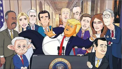  ?? CP PHOTO ?? Late-night talk show host Stephen Colbert believes the new animated series “Our Cartoon President” will offer some “shared catharsis” by offering humour from the headlines. The animated cast of “Our Cartoon President” is seen in an undated handout photo.