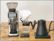  ??  ?? Those with the time and money can indulge in a Baratza Sette grinder with Chromatic Gamut coffee beans, Hario V60dripper, Acaia Pearl scale, and Stagg EKG+ kettle.