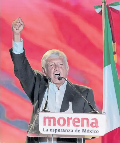  ?? EFE ?? Esperanza. López Obrador, con su partido, MORENA, podrían alterar el actual mapa político mexicano.