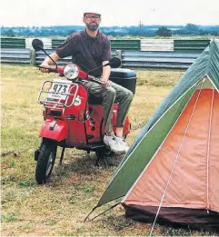  ?? ?? Much to the bemusement of some VMCC members, the Vespa took part in a track parade at Snetterton.