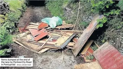  ?? RHIA CROWTHER ?? Items dumped at the end of the lane by Penheol Ely Road in Pontypridd