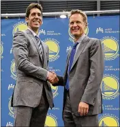  ?? GETTY IMAGES 2014 ?? Warriors general manager Bob Myers (left) and coach Steve Kerr have a strong relationsh­ip and work well together.