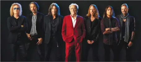  ?? SPECIAL TO OKANAGAN NEWSPAPER GROUP ?? Mick Jones, founding member of Foreigner, centre, is surrounded by the present line-up of the band that plays at the South Okanagan Events Centre on Saturday, May 4.