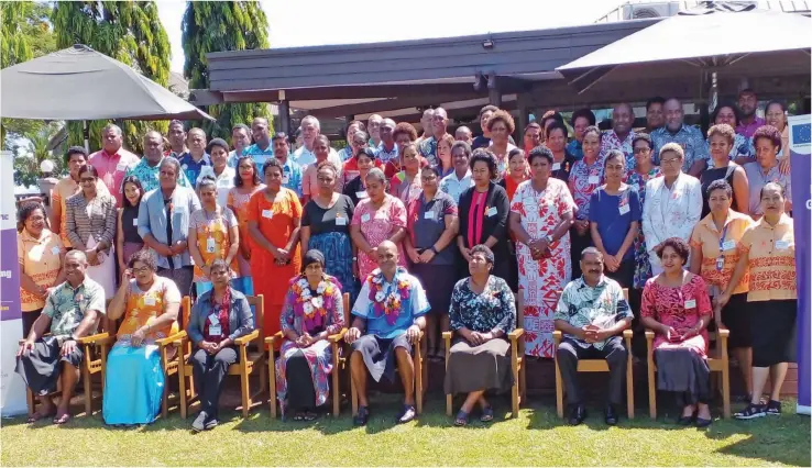  ?? Salote Qalubau ?? Medical Services Pacific Country director Ashna Shaleen (seated fourth from left), and Divisional Commission­er West Apolosi Lewaqai, with participan­ts of the Western interagenc­y response to gender based violence workshop at the Tanoa Waterfront Hotel in Lautoka on December 1, 2022. Photo: