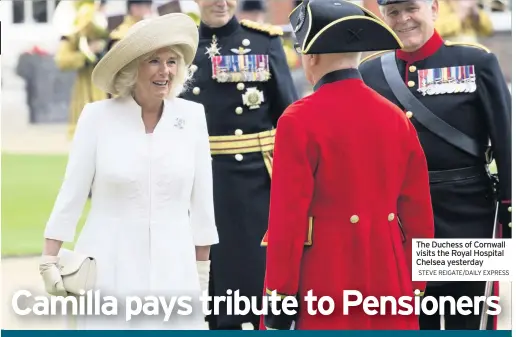  ?? STEVE REIGATE/DAILY EXPRESS ?? The Duchess of Cornwall visits the Royal Hospital Chelsea yesterday