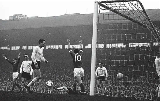  ?? ALAMY ?? First is the Best: United celebrate after George Best’s (far left) first goal for the club against Burnley in December 1963